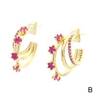 1 Pair Simple Style C Shape Gold Plated Copper Zircon Gold Plated Ear Studs main image 5
