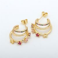 1 Pair Simple Style C Shape Gold Plated Copper Zircon Gold Plated Ear Studs main image 10