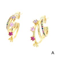 1 Pair Simple Style C Shape Gold Plated Copper Zircon Gold Plated Ear Studs sku image 1