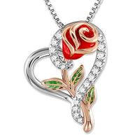 Mode Herzform Rose Metall Überzug Blumen Künstliche Edelsteine Valentinstag Muttertag Frau Halskette main image 3