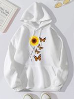 Mujeres Sudadera Manga Larga Sudaderas Con Capucha Y Sudaderas Impresión Bolsillo Casual Girasol Letra Mariposa main image 1