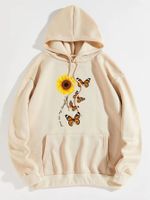 Mujeres Sudadera Manga Larga Sudaderas Con Capucha Y Sudaderas Impresión Bolsillo Casual Girasol Letra Mariposa main image 2