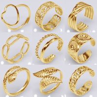 Retro Leaf Heart Shape Snake Titanium Steel Polishing Plating Hollow Out Open Ring 1 Piece main image 1