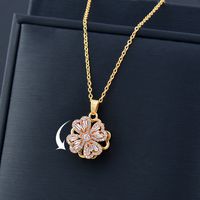 Simple Style Four Leaf Clover Round Flower Alloy Plating Hollow Out Inlay Rhinestones Women's Pendant Necklace 1 Piece sku image 8