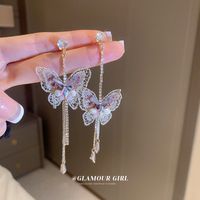 Fashion Square Tassel Butterfly Metal Rhinestone Artificial Gemstones Women's Earrings 1 Pair sku image 7