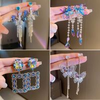 Fashion Square Tassel Butterfly Metal Rhinestone Artificial Gemstones Women's Earrings 1 Pair main image 2