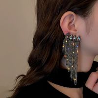 1 Pair Fashion Tassel Inlay Alloy Artificial Diamond Drop Earrings main image 3