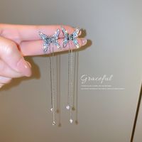 1 Pair Fashion Tassel Inlay Alloy Artificial Diamond Drop Earrings sku image 13
