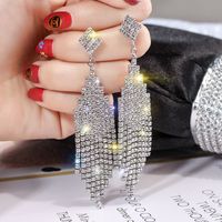1 Pair Fashion Tassel Inlay Alloy Artificial Diamond Drop Earrings sku image 18