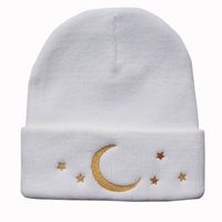 Unisex Fashion Star Moon Embroidery Crimping Wool Cap main image 5