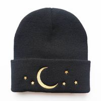 Unisex Fashion Star Moon Embroidery Crimping Wool Cap main image 4
