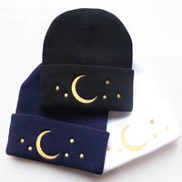 Unisex Fashion Star Moon Embroidery Crimping Wool Cap main image 1
