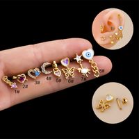 1 Piece Fashion Moon Heart Shape Butterfly Plating Inlay Metal Zircon Ear Studs sku image 11