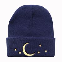 Unisex Fashion Star Moon Embroidery Crimping Wool Cap main image 2