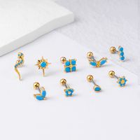 Fashion Round Flower Snake Stainless Steel Copper Plating Inlay Zircon Ear Studs 1 Piece main image 5