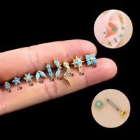 Fashion Round Flower Snake Stainless Steel Copper Plating Inlay Zircon Ear Studs 1 Piece sku image 5