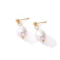 French Style Round Stainless Steel Pearl Plating Drop Earrings 1 Pair sku image 1