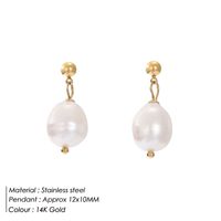 French Style Round Stainless Steel Pearl Plating Drop Earrings 1 Pair main image 2