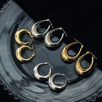 Fashion Solid Color Titanium Steel Hoop Earrings 1 Pair main image 3