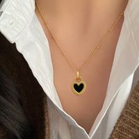 Fashion Heart Shape Titanium Steel Inlay Shell Pendant Necklace main image 4