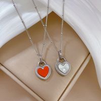 Fashion Heart Shape Titanium Steel Inlay Shell Pendant Necklace main image 3