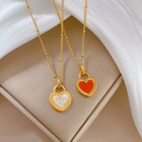 Fashion Heart Shape Titanium Steel Inlay Shell Pendant Necklace main image 2