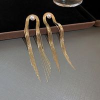 Fashion Geometric Copper Tassel Artificial Pearls Drop Earrings 1 Pair sku image 7