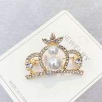 Fashion Crown Alloy Plating Inlay Rhinestones Pearl Unisex Brooches main image 3