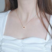 Simple Style Circle Number Stainless Steel Inlay Rhinestones Pendant Necklace 1 Piece main image 4