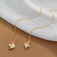 Cute Fish Copper Plating Inlay Artificial Crystal Ear Line 1 Pair main image 3