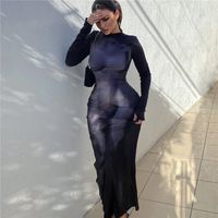 Women's Pencil Skirt Fashion Standing Collar Printing Long Sleeve Abstract Maxi Long Dress Daily main image 1