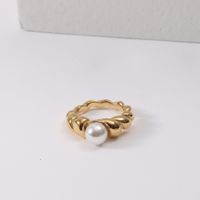 Retro Twist Titanium Steel Inlay Artificial Pearls Rings main image 3