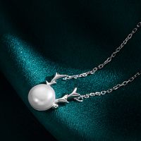 Fashion Antlers Sterling Silver Inlay Pearl Pendant Necklace 1 Piece main image 1