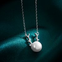 Fashion Antlers Sterling Silver Inlay Pearl Pendant Necklace 1 Piece main image 5