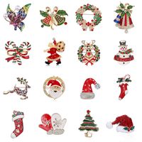 Fashion Christmas Hat Christmas Tree Santa Claus Alloy Inlay Rhinestones Women's Brooches 1 Piece main image 6