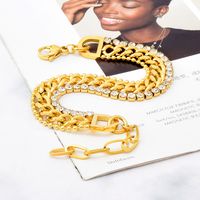 Fashion Geometric Titanium Steel Gold Plated Rhinestones Bracelets 1 Piece main image 4
