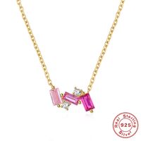 Vintage Style Color Block Sterling Silver Plating Inlay Zircon 18k Gold Plated Pendant Necklace sku image 1