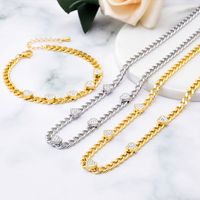 Fashion Heart Shape Titanium Steel Gold Plated Rhinestones Bracelets Necklace 1 Piece main image 5