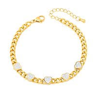 Fashion Heart Shape Titanium Steel Gold Plated Rhinestones Bracelets Necklace 1 Piece sku image 1