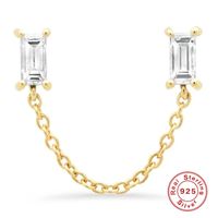 1 Piece Simple Style Shiny Rectangle Chain Inlay Sterling Silver Zircon 18K Gold Plated Ear Studs main image 4