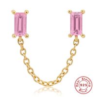 1 Piece Simple Style Shiny Rectangle Chain Inlay Sterling Silver Zircon 18K Gold Plated Ear Studs sku image 3