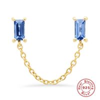 1 Piece Simple Style Shiny Rectangle Chain Inlay Sterling Silver Zircon 18K Gold Plated Ear Studs main image 2