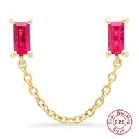 1 Piece Simple Style Shiny Rectangle Chain Inlay Sterling Silver Zircon 18K Gold Plated Ear Studs sku image 4