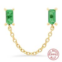 1 Piece Simple Style Shiny Rectangle Chain Inlay Sterling Silver Zircon 18K Gold Plated Ear Studs sku image 2