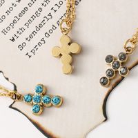 Simple Style Cross Stainless Steel Titanium Steel Plating Inlay Rhinestones Pendant Necklace 1 Piece main image 2