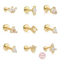 Fashion Square Water Droplets Paw Print Silver Inlay Zircon Ear Studs 1 Piece main image 4