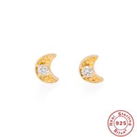 1 Pair Simple Style Cactus Moon Flower Plating Inlay Sterling Silver Zircon 18k Gold Plated Ear Studs main image 9