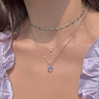 Fashion Heart Shape Alloy Plating Rhinestones Women's Layered Necklaces 1 Piece sku image 1