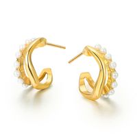 Mode Forme En U Géométrique Alliage Incruster Perles Artificielles Femmes Boucles D'oreilles 1 Paire main image 2