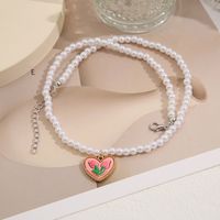 Retro Herzform Künstliche Perle Legierung Perlen Frau Halskette Mit Anhänger 1 Stück main image 2
